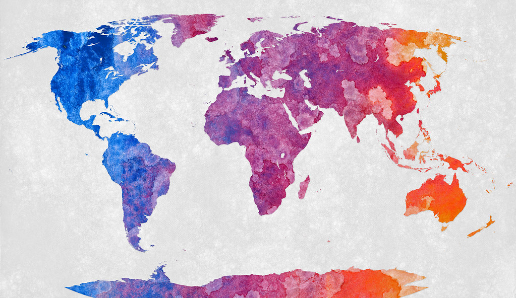 Watercolor world map.