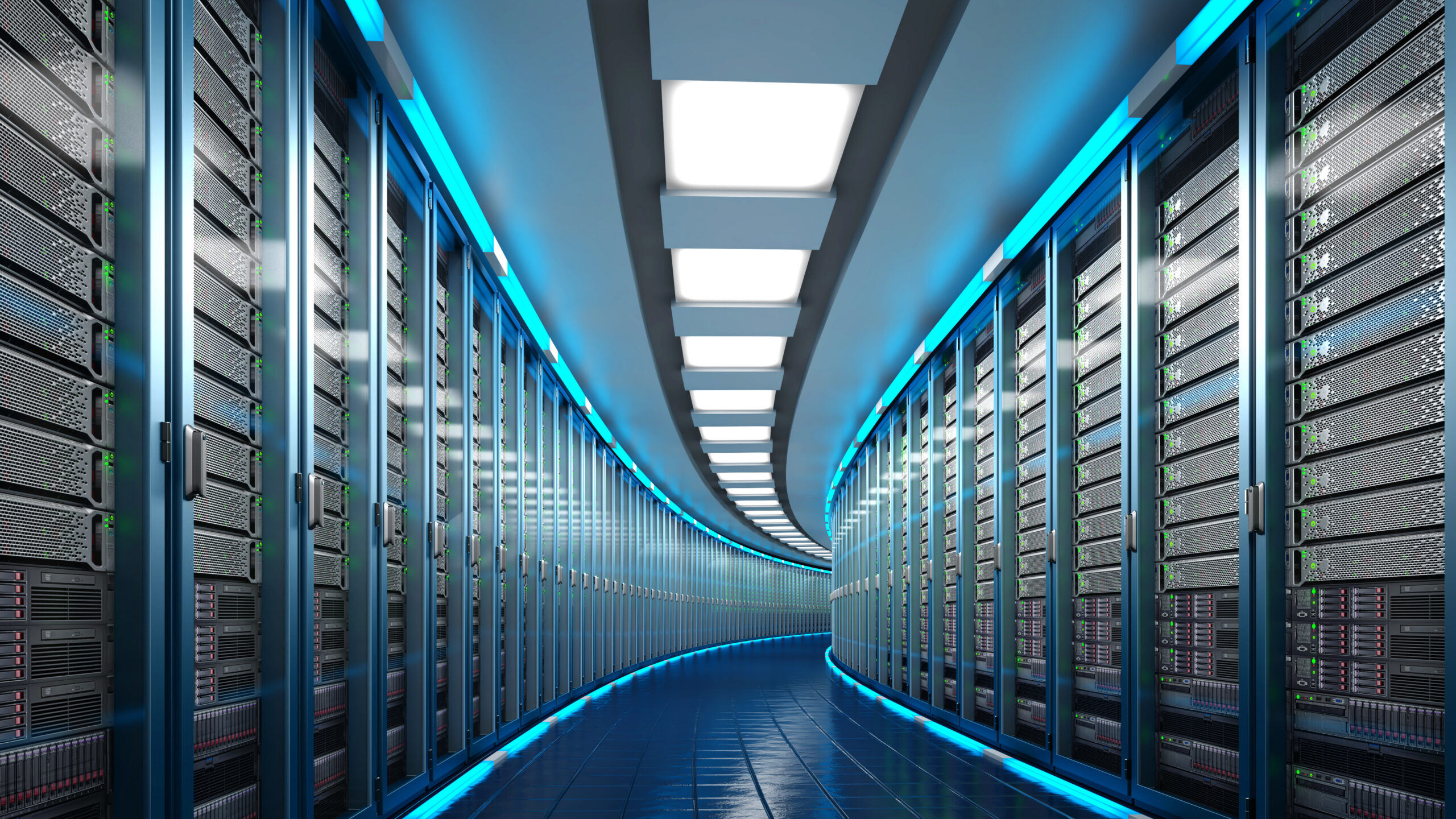 3d rendering of a modern cloud computing data center.